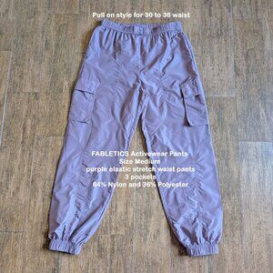 FABLETICS Activewear Pants Sz Med purple elastic stretch waist pants, 3 pockets